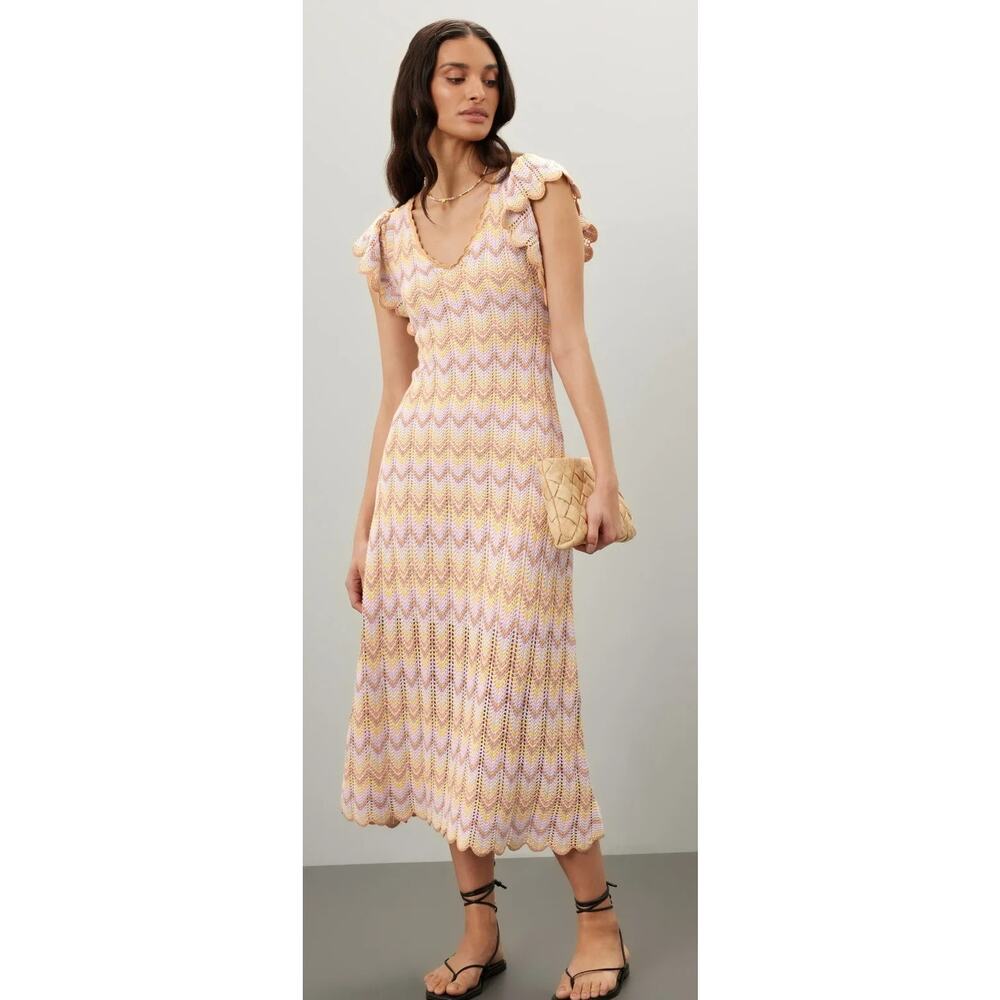 Derek Lam  Crochet Knit Dress Chevron Striped Sweater Sheath Midi M